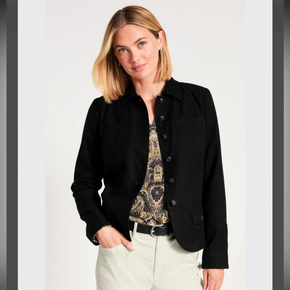 NWT J.Jill Wool-Blend Officer Jacket in Black